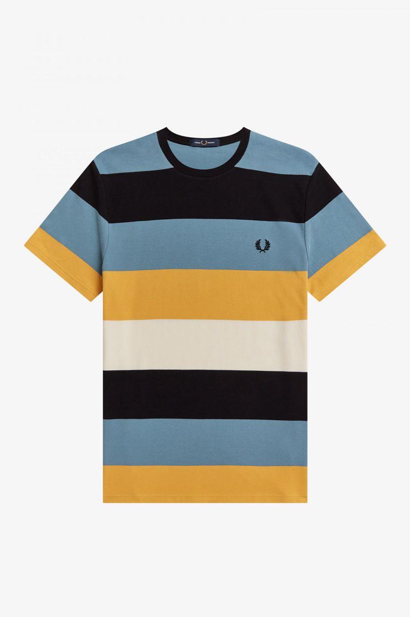 Grey Blue Fred Perry Bold Stripe Men\'s T Shirts | PH 1633XYUF